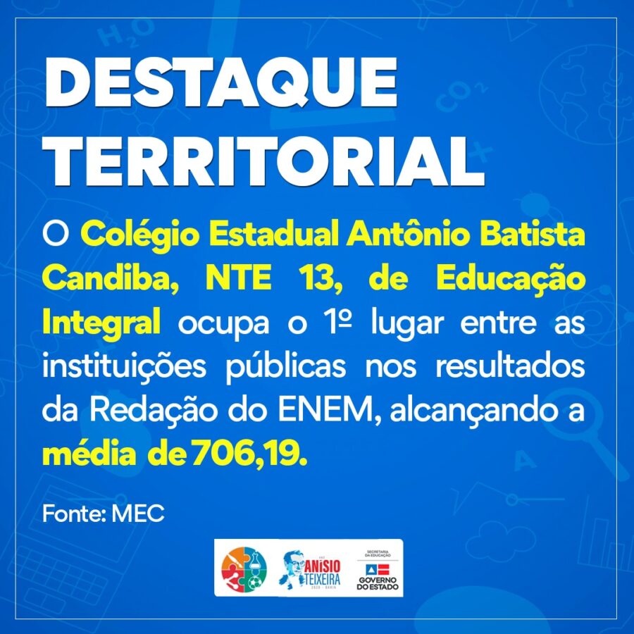 36d37b39 fe6b 4c66 bfb0 2b4cdc0278eb e1594419653775 Candiba: Colégio Estadual Antônio Batista é destaque nacional no ENEM