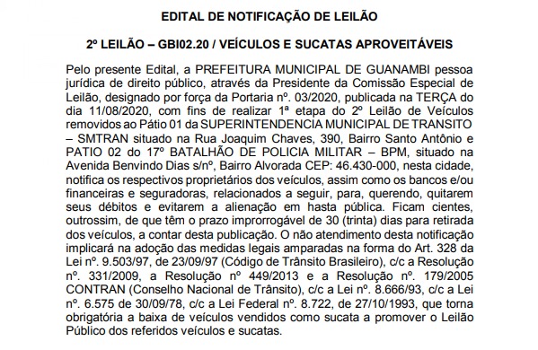 WhatsApp Image 2020 09 28 at 12.45.00 Superintendência Municipal de Trânsito de Guanambi notifica proprietários para regularizar documentos de veículos que podem ir à leilão