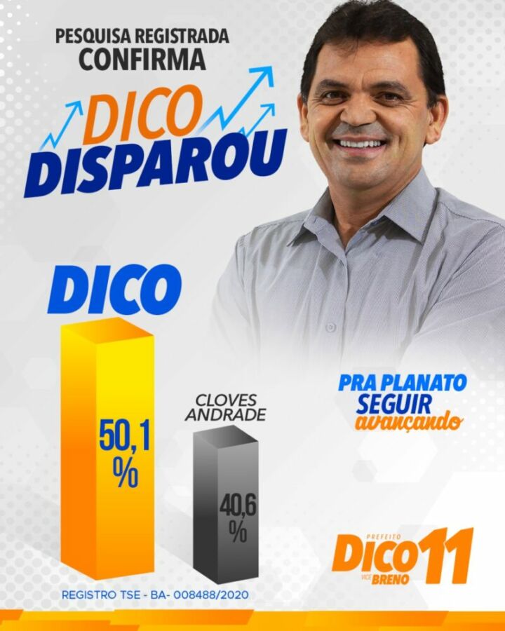 WhatsApp Image 2020 11 14 at 10.54.23 e1605365657944 Planalto: Pesquisa aponta que Dico lidera corrida eleitoral com 50,1% das intensões de voto