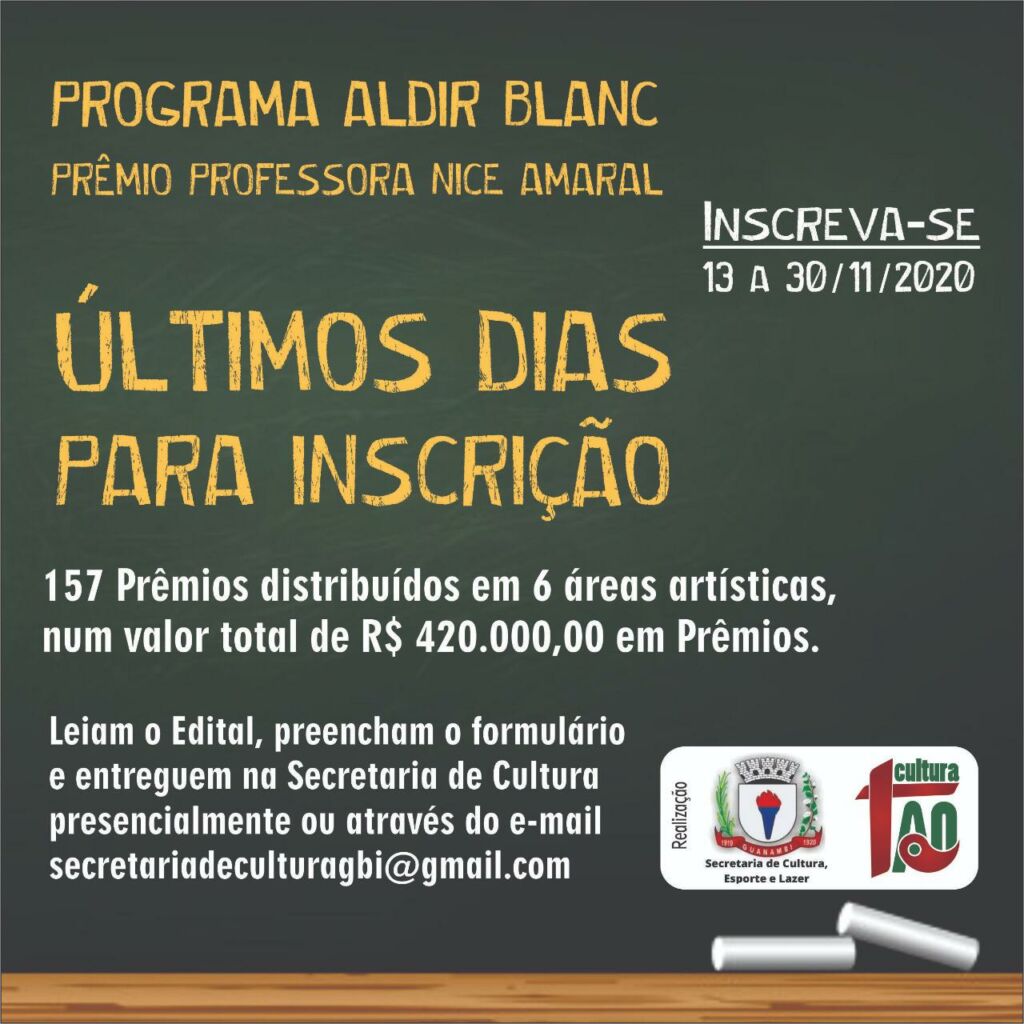 WhatsApp Image 2020 11 30 at 10.38.25 Termina nesta segunda-feira (30), o prazo para inscrição no Programa Aldir Blanc - Prêmio Professora Nice Amaral