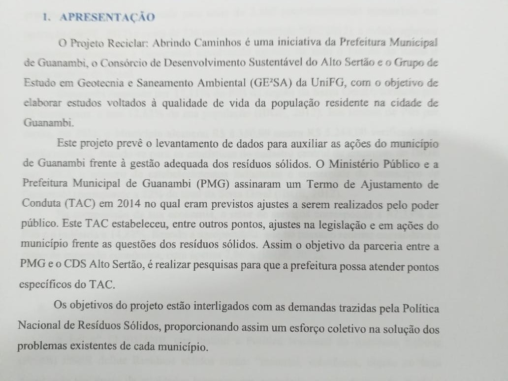 102112440420200508 Prefeitura de Guanambi recebe diagnóstico para elaboração do programa de resíduos sólidos
