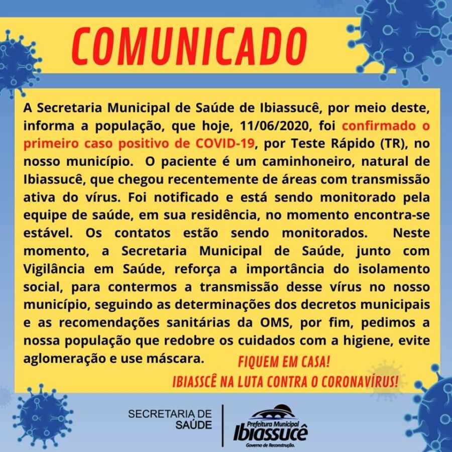 103870432 2950831341701256 7115864570431816743 o Ibiassucê registra primeiro caso da Covid-19