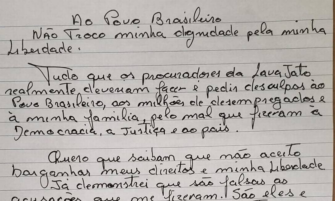 2 61 Lula diz em carta que não aceita condições para deixar a cadeia