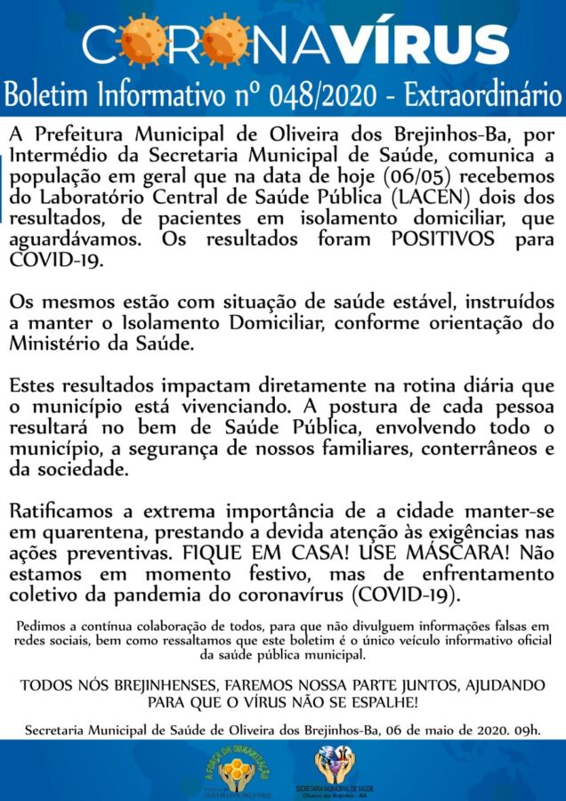 IMG 20200506 WA0062 Oliveira dos Brejinhos registra dois casos de Covid-19
