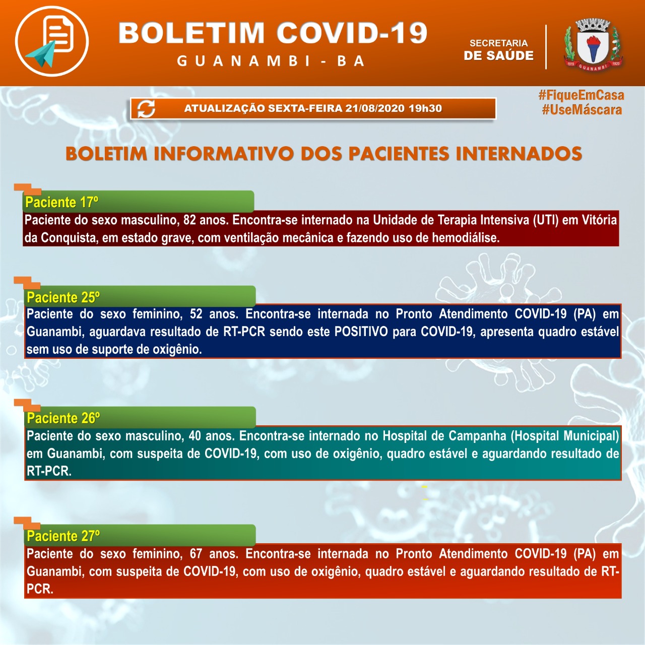 IMG 20200821 WA0359 Guanambi chega a 289 casos de covid-19; Decreto do coronavírus foi prorrogado sem alterações