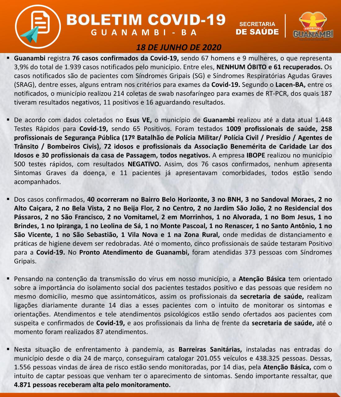 WhatsApp Image 2020 06 18 at 19.27.00 1 Guanambi tem 61 pacientes curados da Covid-19; 15 estão em tratamento