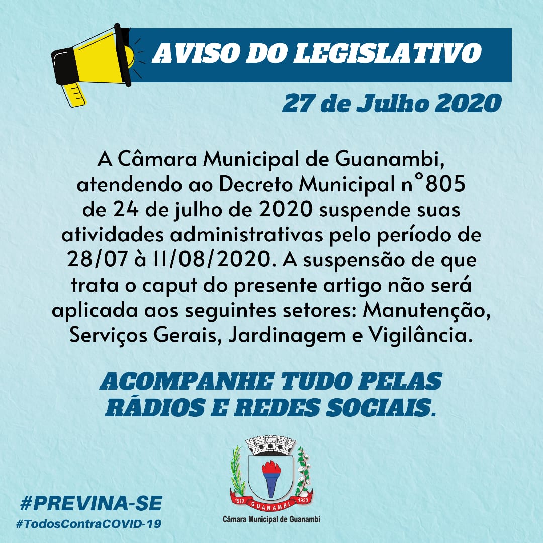 WhatsApp Image 2020 07 28 at 10.58.37 Câmara de Guanambi suspende atividades administrativas