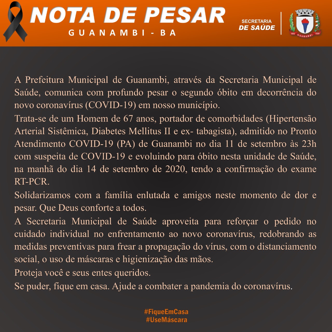 WhatsApp Image 2020 09 14 at 09.34.46 Guanambi registra o segundo óbito em decorrência da Covid-19, vítima é um idoso de 67 anos
