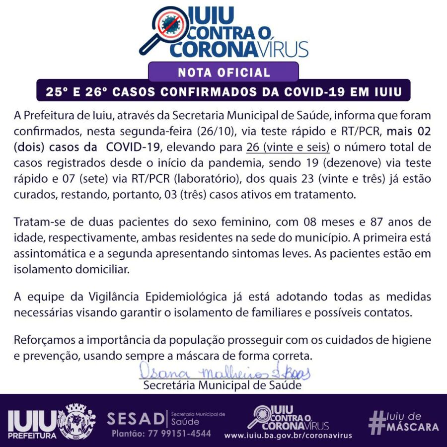 WhatsApp Image 2020 10 26 at 13.03.17 Iuiu registra mais 2 casos de covid-19