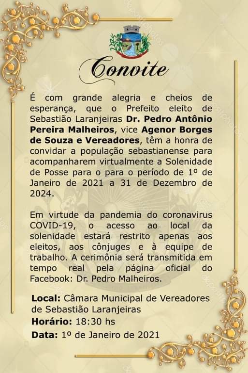 WhatsApp Image 2020 12 30 at 08.06.49 Sebastião Laranjeiras: Prefeito, vice e vereadores tomarão posse no dia 1º com rigoroso protocolo sanitário; evento será transmitido pelas redes sociais