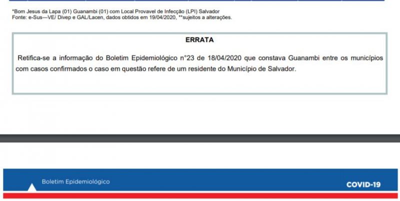 errata sesab guanambi coronavC3ADrus Paciente internado em estado grave no Hospital Geral de Guanambi testa negativo para Covid-19