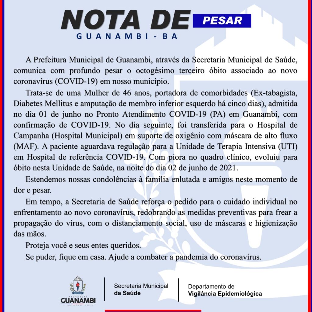 WhatsApp Image 2021 06 02 at 21.24.54 1 Guanambi registra o 83º óbito por covid-19 e mais 93 casos