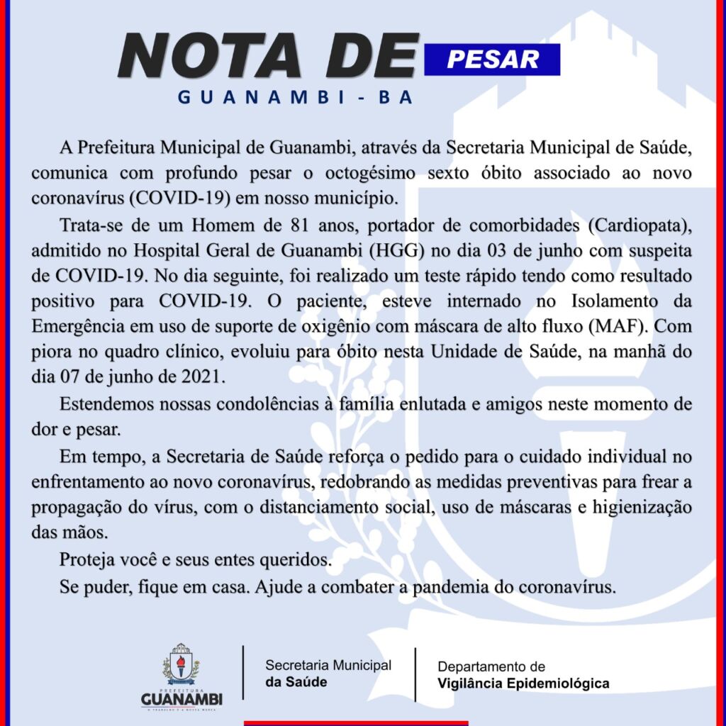 WhatsApp Image 2021 06 07 at 22.24.03 1 Guanambi registra o 86º óbito por covid-19 e mais 64 casos