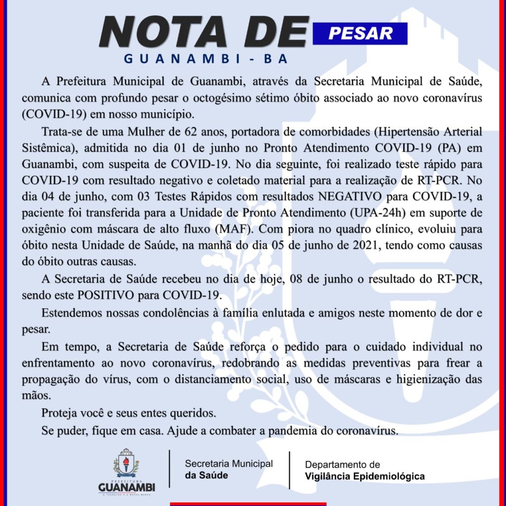 WhatsApp Image 2021 06 08 at 21.22.45 2 Guanambi registra o 87º óbito por covid-19 e mais 117 casos