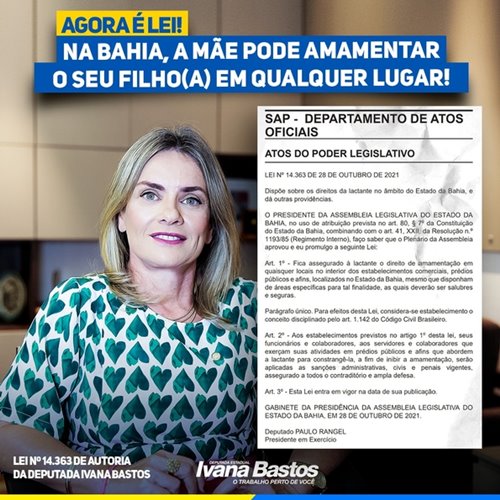 LEI 1 Mães passam a ter o direito de amamentar em público, assegura Lei de Ivana Bastos