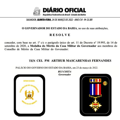 WhatsApp Image 2022 03 24 at 11.53.41 Comandante do 17º BPM, Tenente Coronel Mascarenhas é agraciado com a medalha do mérito da Casa Militar do Governador