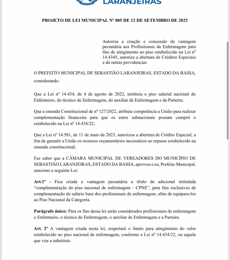 WhatsApp Image 2023 09 21 at 09.06.52 2 Câmara de Vereadores de Sebastião Laranjeiras aprova suplemento salarial aos profissionais de enfermagem