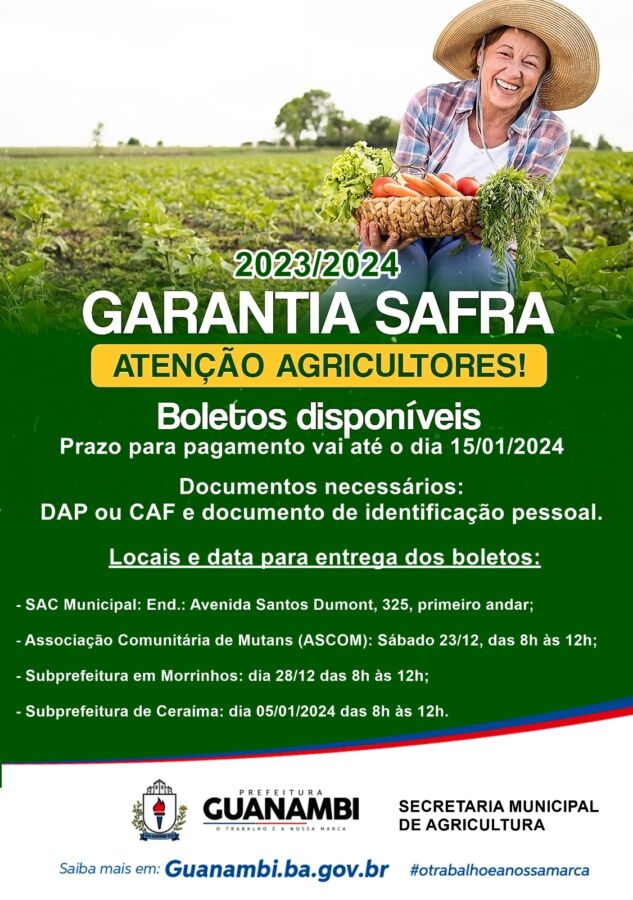 Imagem do WhatsApp de 2023 12 19 as 17.21.23 2016870e Secretaria Municipal de Agricultura de Guanambi comunica entrega dos boletos do Garantia Safra 2023/2024