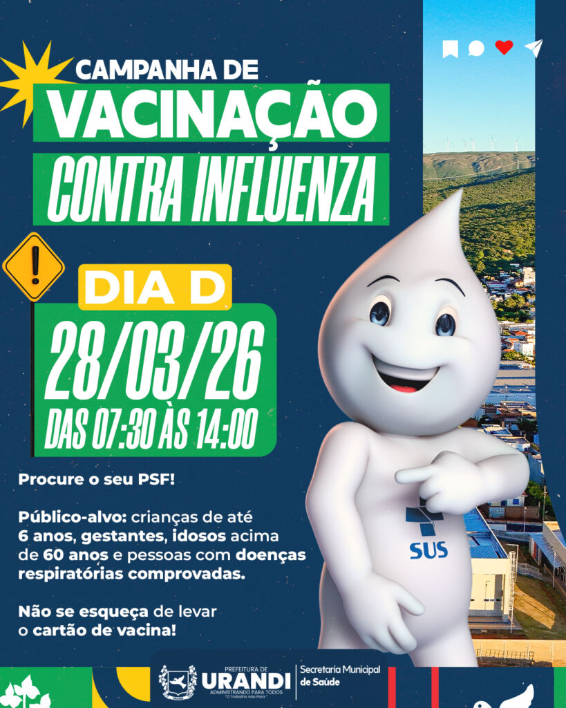DIA D INFLUENZA.jpg 1 Prefeitura de Urandi promove Dia D de vacinação contra a Influenza neste sábado (28)