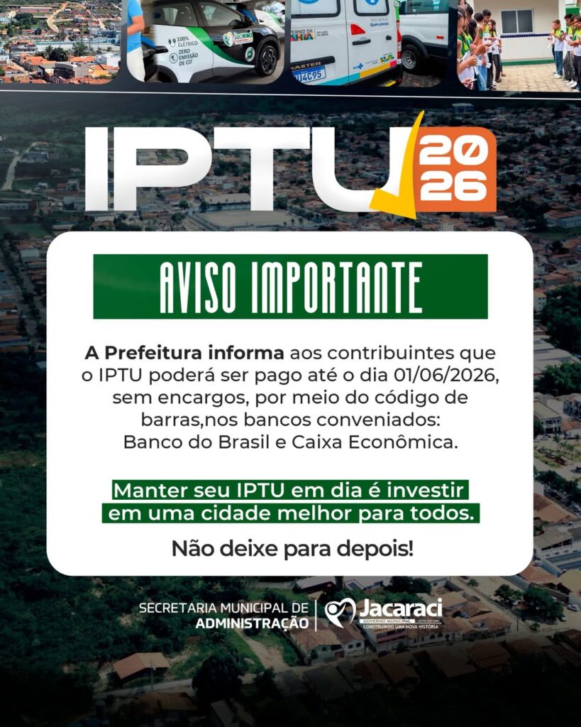 SaveClip.App 686105165 17910521424399706 7161882565802366004 n Contribuintes de Jacaraci podem pagar IPTU 2026 sem encargos até 1º de junho
