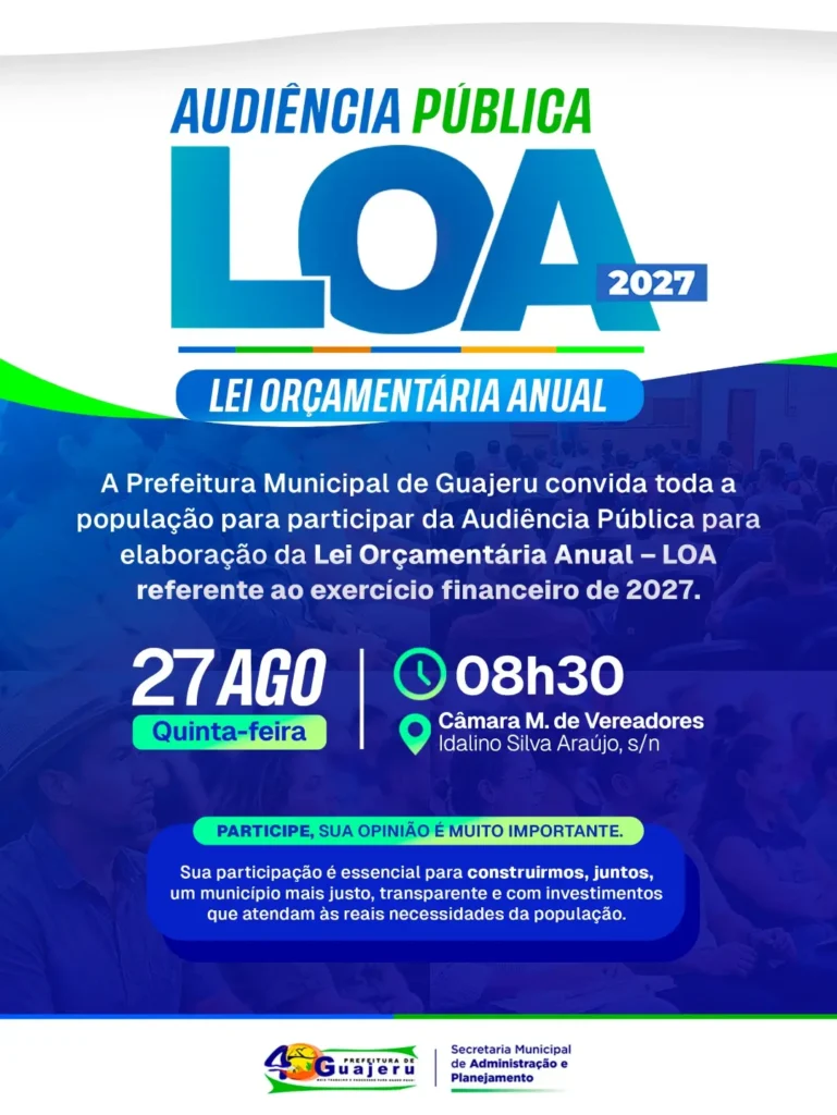 SaveClip.App 782413407 18097184258638008 7673704879056656384 n Guajeru realiza audiência pública para discutir LOA 2027 nesta quinta-feira (27)