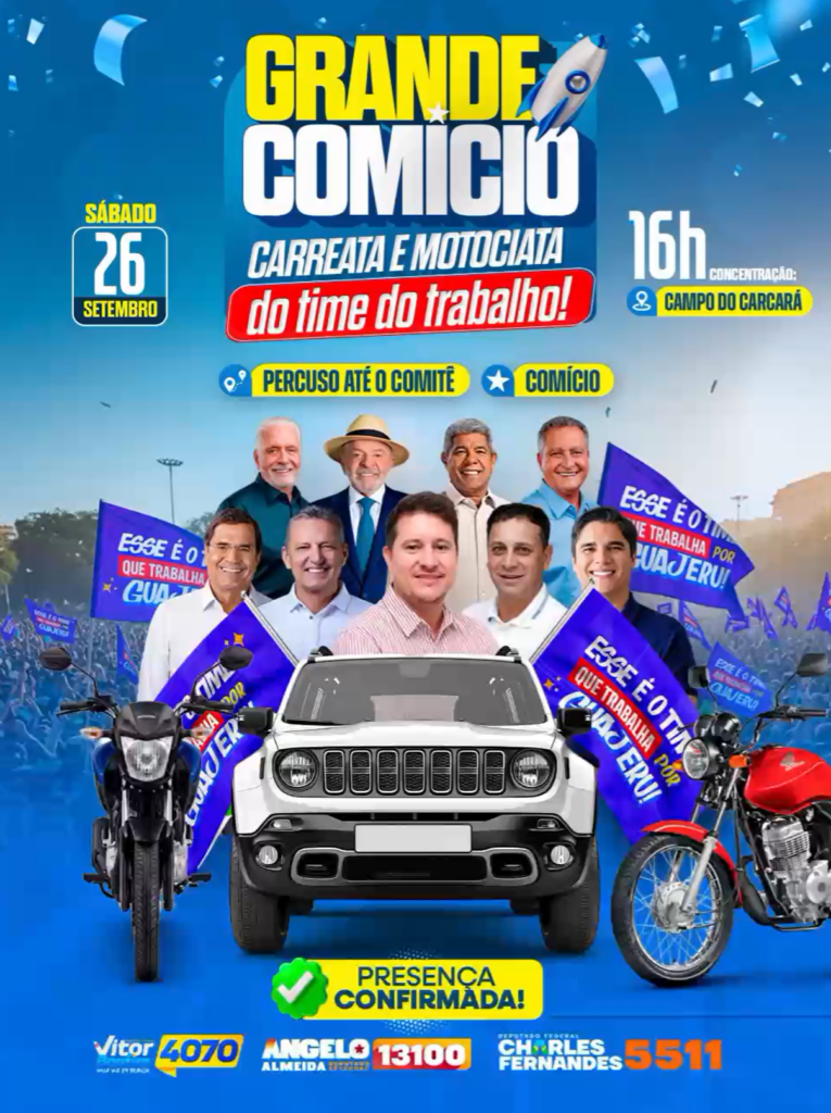 Captura de tela 2026 09 25 134649 Prefeito Galego mobiliza população em apoio a Jerônimo Rodrigues, com presença dos deputados de Ângelo Almeida, Vitor Bonfim e Charles Fernandes